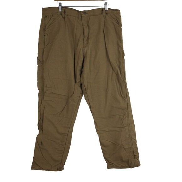 Wrangler Mens Carpenter Pants Fleece lined Cotton Tan Pants 94grwar Size 40 x 32 - Picture 1 of 6